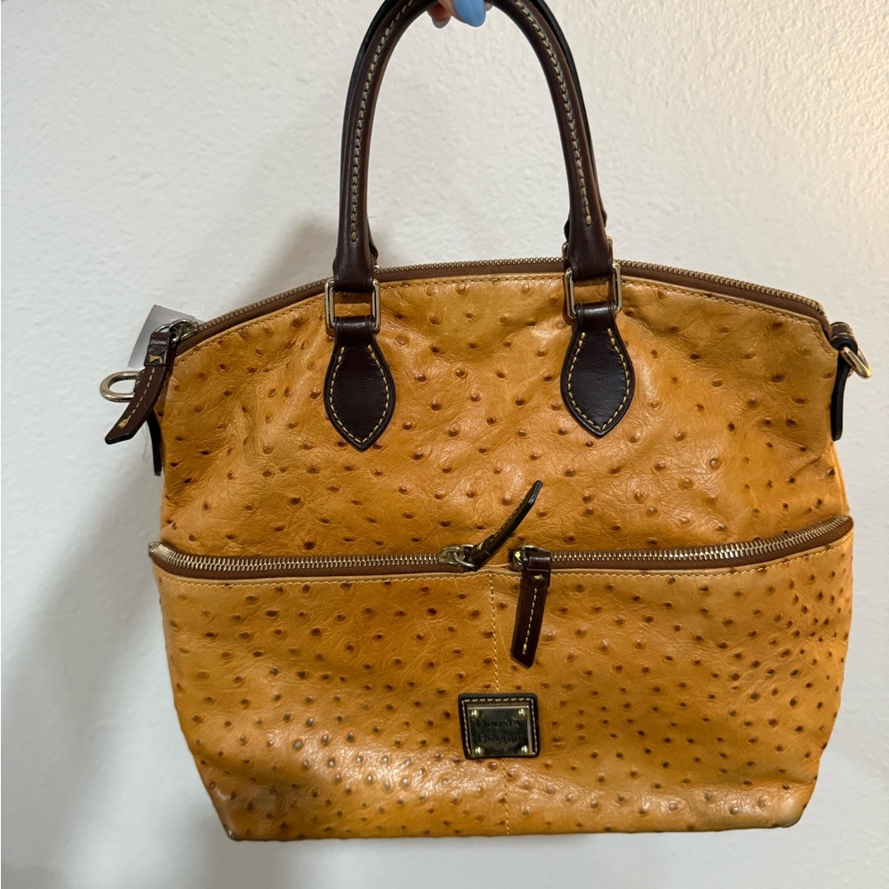 Dooney & Bourke Tan and Brown Satchel with Ostrich Leather